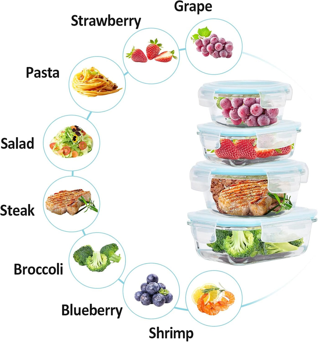 Glass Food Storage Containers with Lids Airtight 6 Pack, Glass Storage Containers with Lids for Food, Not Easy Broken & Leak Proof, Oven/Dishwasher Safe, Blue