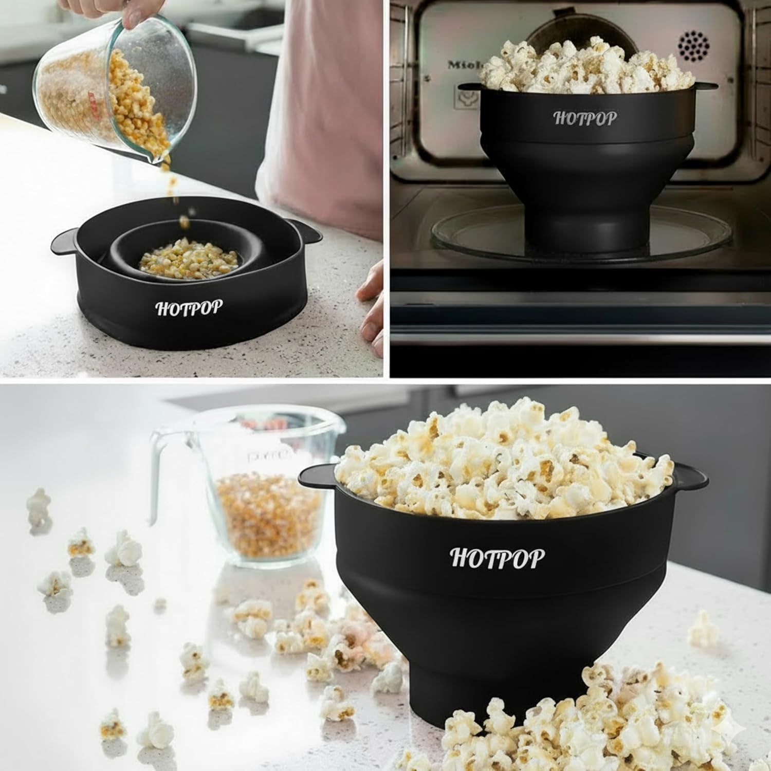 The Original  Microwave Popcorn Popper, Silicone Popcorn Maker, Collapsible Bowl Bpa-Free and Dishwasher Safe- 20 Colors Available (Black)