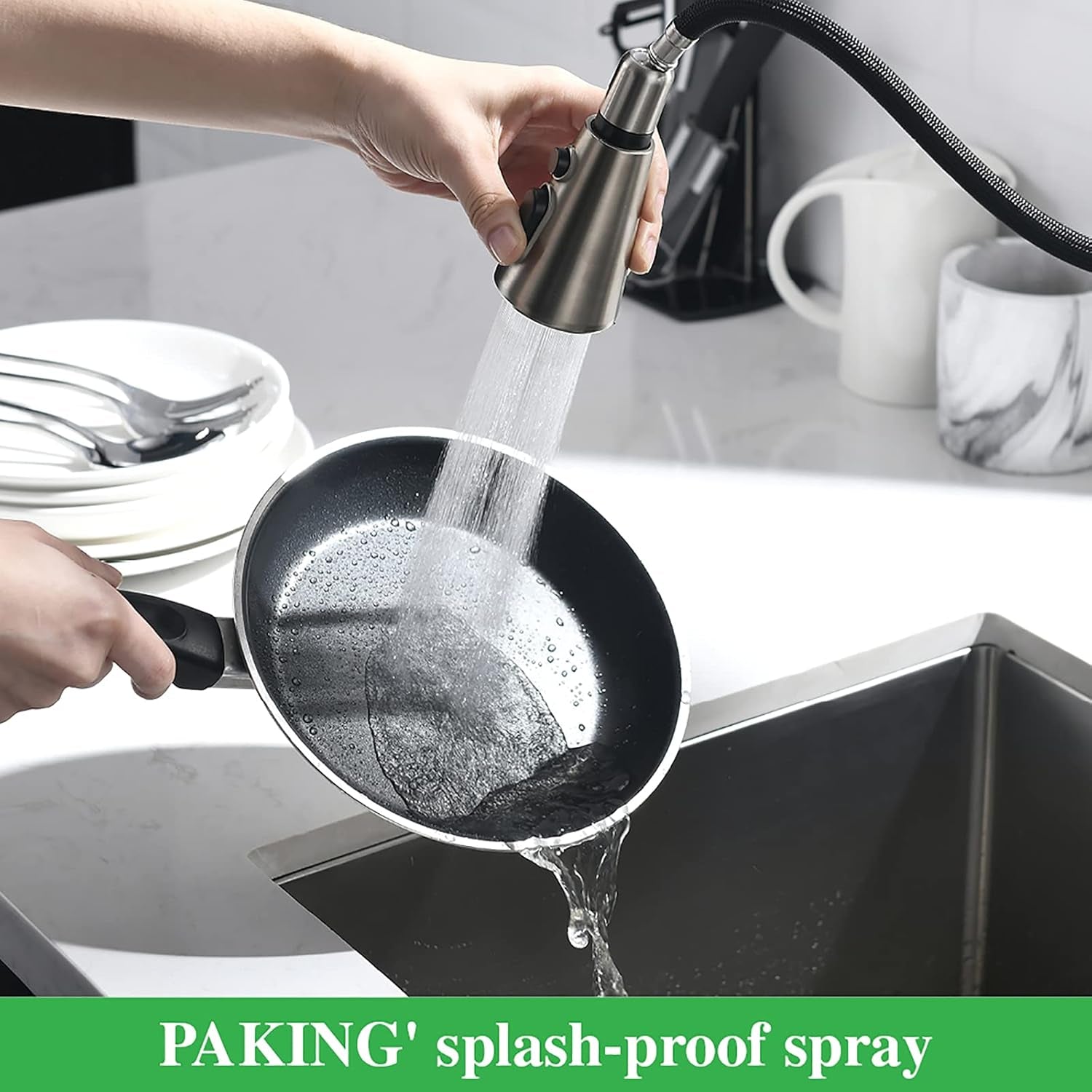 Kitchen Faucets, Kitchen Sink Faucet with Splash-Proof Sprayer, Sink Faucet, Pull down Faucets,Brushed Nickel PB1028