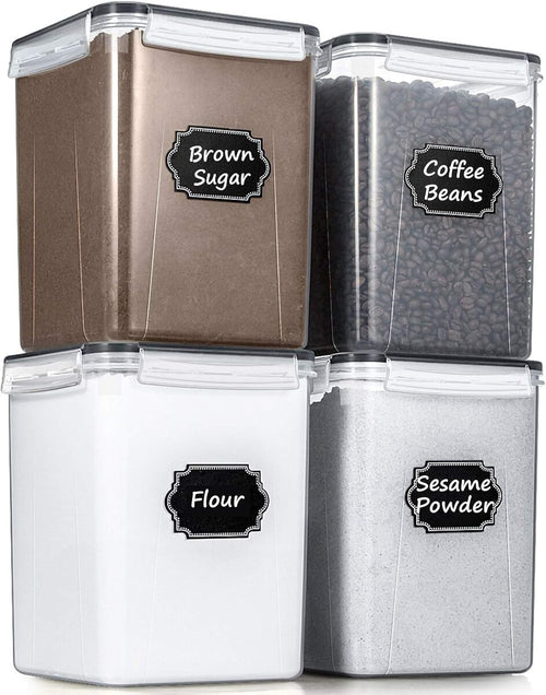 Large Food Storage Containers 5.2L /175Oz, 4 Piece BPA Free Plastic Airtight Food Storage Containers for Flour, Sugar, Baking Supplies, Kitchen & Pantry Containers with 20 Labels