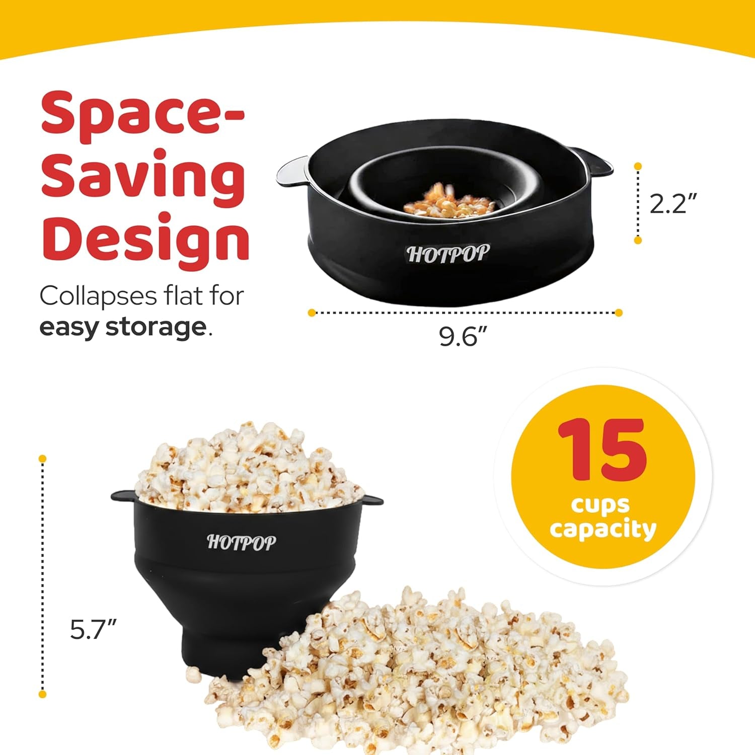 The Original  Microwave Popcorn Popper, Silicone Popcorn Maker, Collapsible Bowl Bpa-Free and Dishwasher Safe- 20 Colors Available (Black)