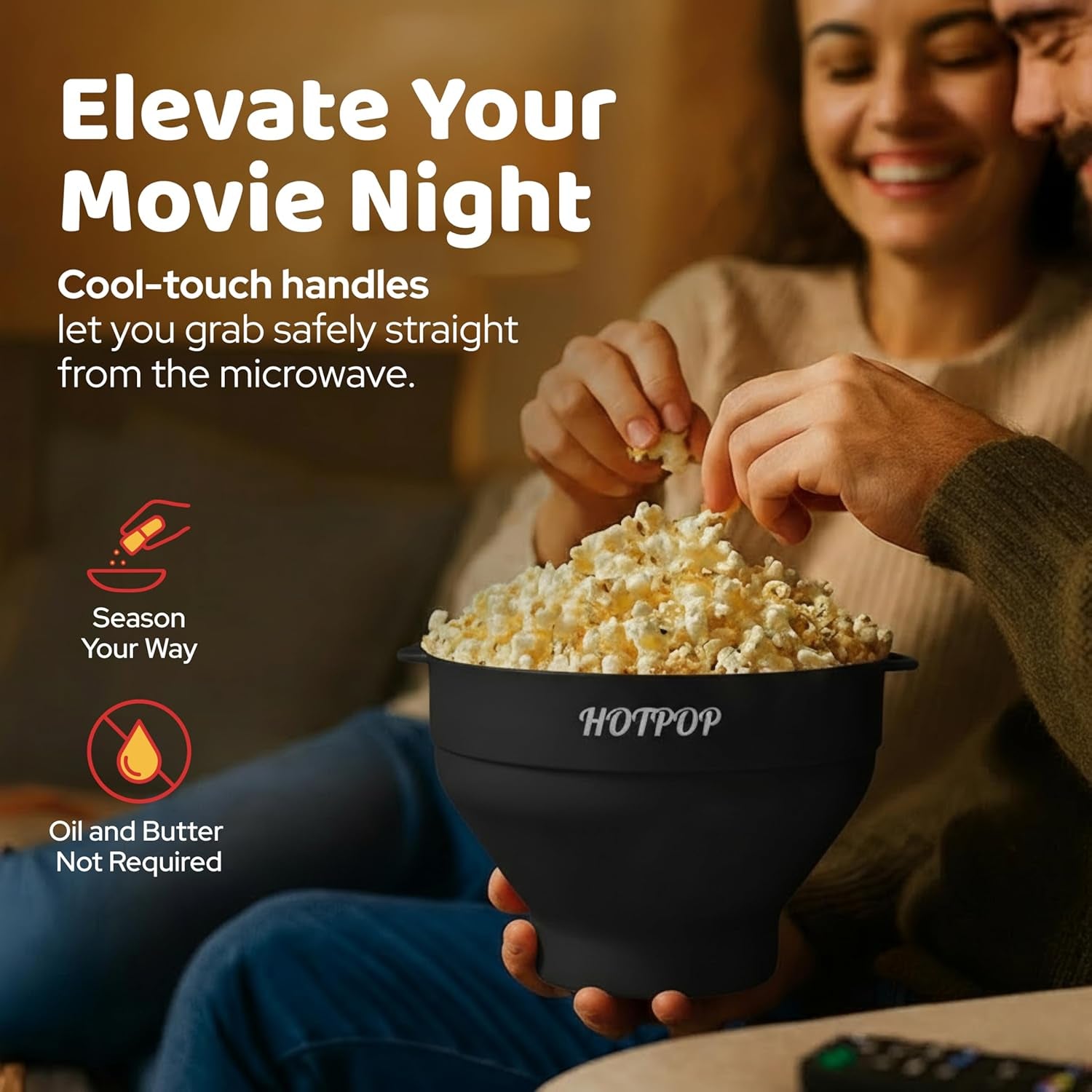 The Original  Microwave Popcorn Popper, Silicone Popcorn Maker, Collapsible Bowl Bpa-Free and Dishwasher Safe- 20 Colors Available (Black)