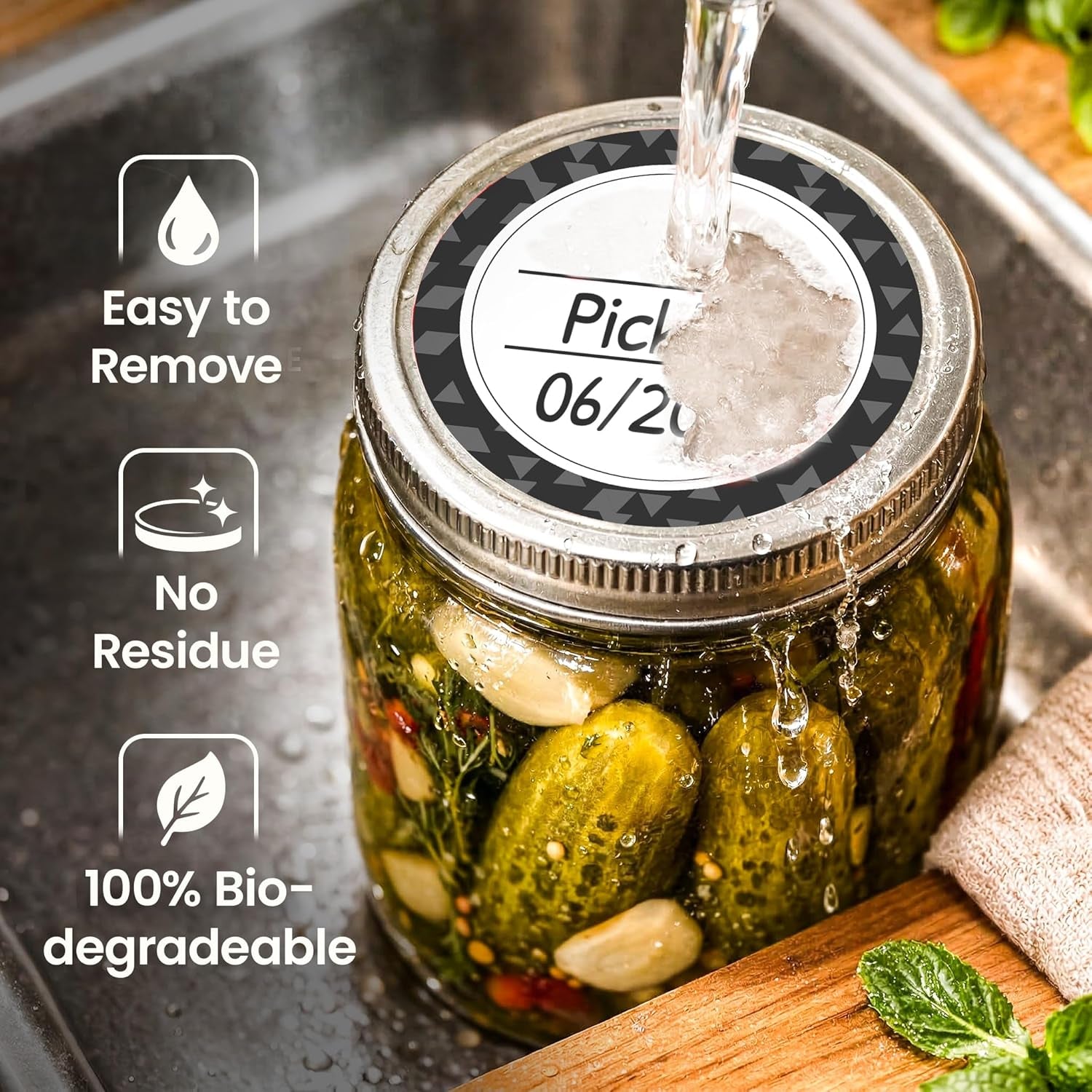 Canning Labels Dissolvable Stickers for Mason Jars and More (2" round 200/Roll) Canning Supplies Washes off in Seconds like Magic - Jar Labels Homemade Jam, Jelly, and More (Slate)