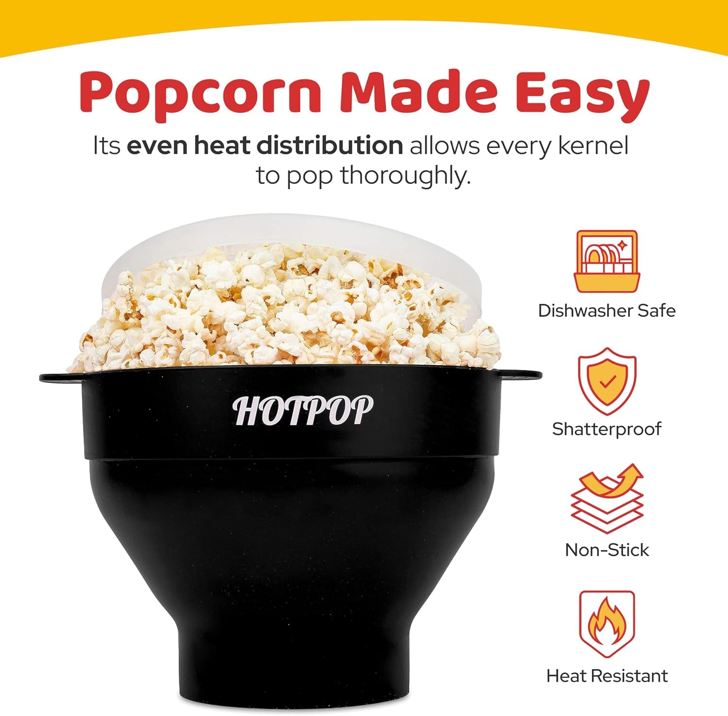 The Original  Microwave Popcorn Popper, Silicone Popcorn Maker, Collapsible Bowl Bpa-Free and Dishwasher Safe- 20 Colors Available (Black)