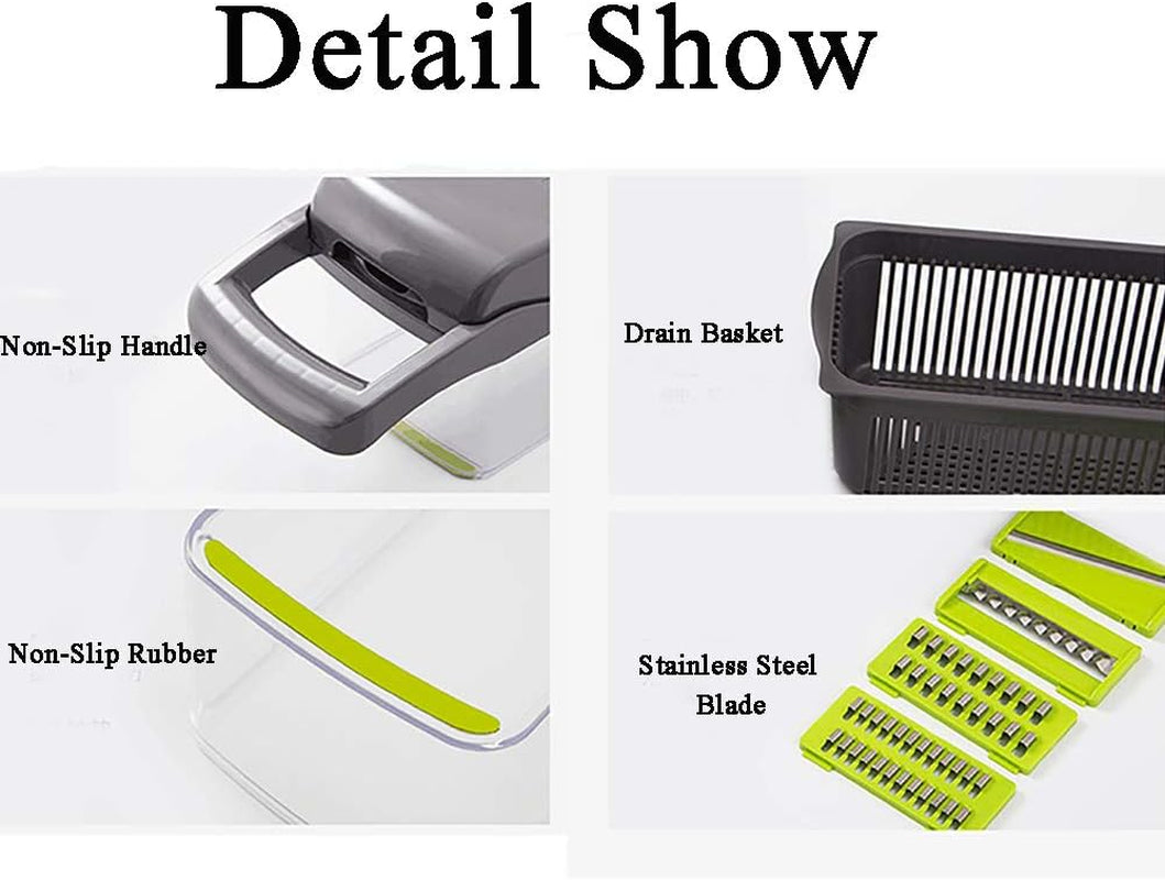 Vegetable Chopper Mandoline Slicer Cutter and Grater 11 in 1 Vegetable Slicer Potato Onion Veggie Chopper Dicer with Container Gray