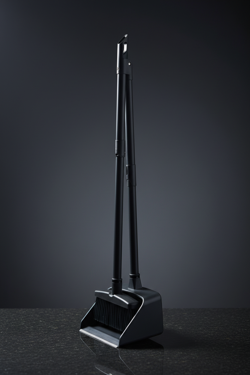 180° Foldable Broom and Dustpan Set on dark surface